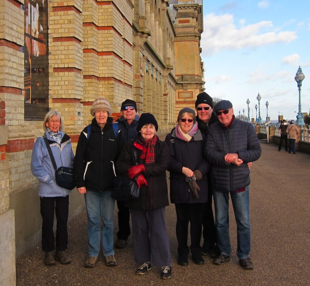 Walkers pause for a photograph outside Alexandra Palace